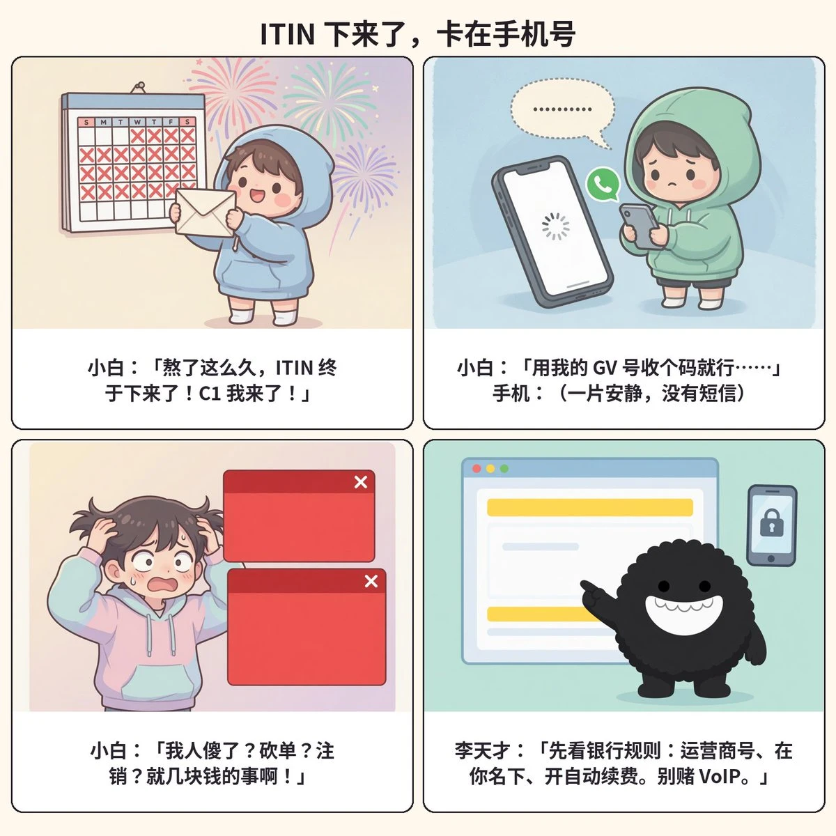 原帖漫画:准备好资料后,仍可能卡在手机号与验证码环节